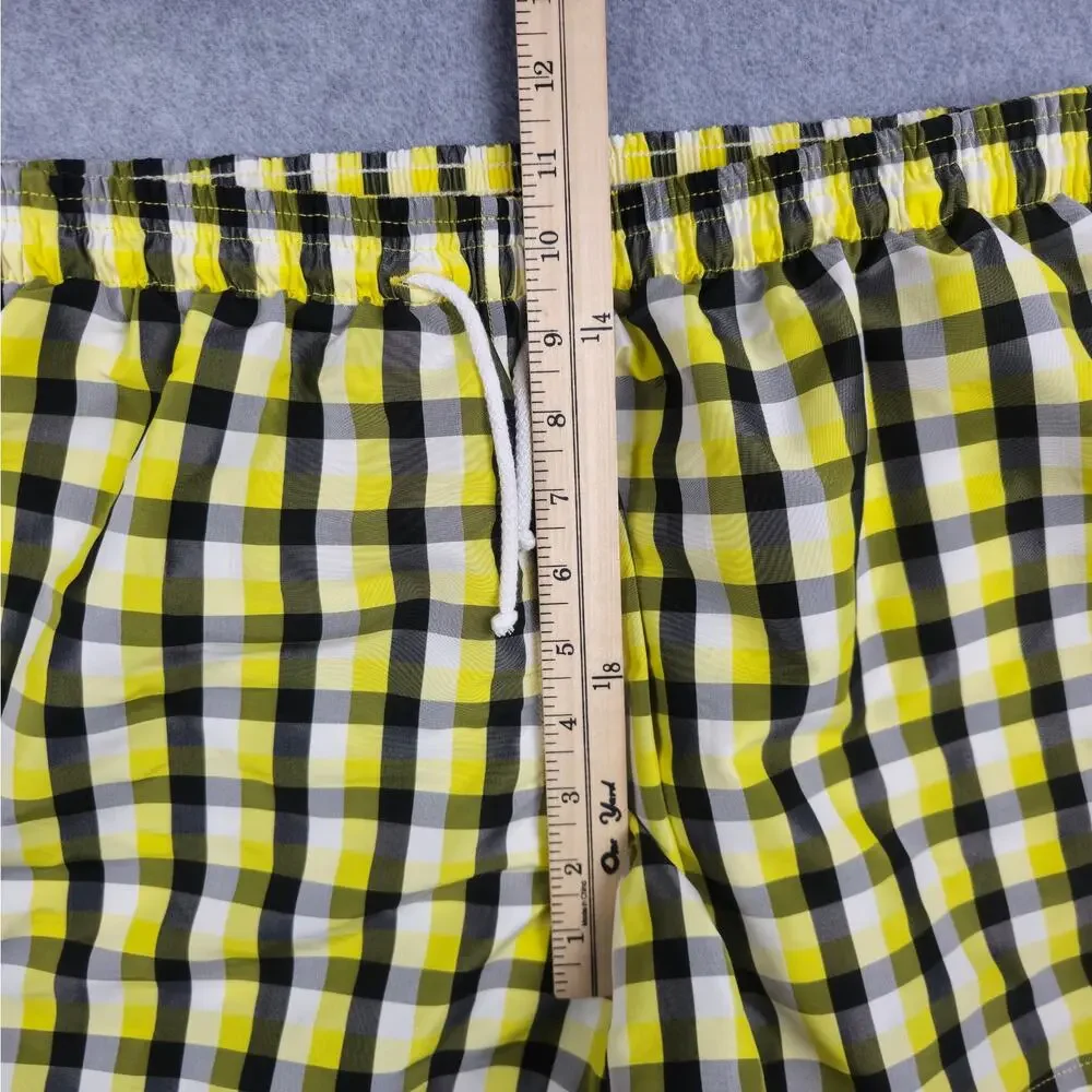Primo Emporio Mens XL Yellow Black Plaid Swim Shorts Lined Pockets Drawstring